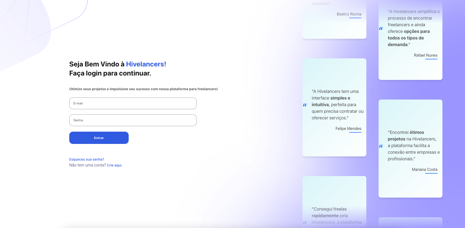 Hivelancers platform interface